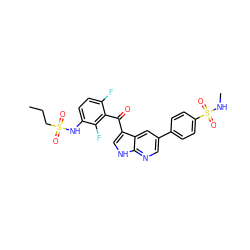 CCCS(=O)(=O)Nc1ccc(F)c(C(=O)c2c[nH]c3ncc(-c4ccc(S(=O)(=O)NC)cc4)cc23)c1F ZINC000113515975