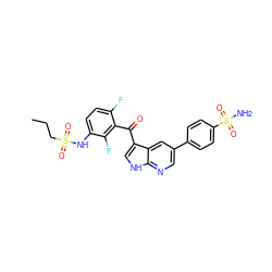 CCCS(=O)(=O)Nc1ccc(F)c(C(=O)c2c[nH]c3ncc(-c4ccc(S(N)(=O)=O)cc4)cc23)c1F ZINC000113518681