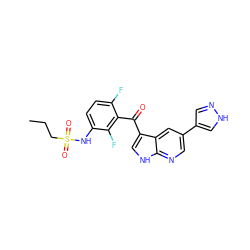 CCCS(=O)(=O)Nc1ccc(F)c(C(=O)c2c[nH]c3ncc(-c4cn[nH]c4)cc23)c1F ZINC000113518399