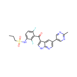 CCCS(=O)(=O)Nc1ccc(F)c(C(=O)c2c[nH]c3ncc(-c4cnc(C)nc4)cc23)c1F ZINC000113505364