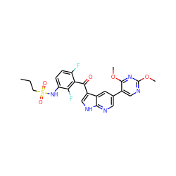 CCCS(=O)(=O)Nc1ccc(F)c(C(=O)c2c[nH]c3ncc(-c4cnc(OC)nc4OC)cc23)c1F ZINC000113516217