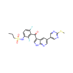 CCCS(=O)(=O)Nc1ccc(F)c(C(=O)c2c[nH]c3ncc(-c4cnc(SC)nc4)cc23)c1F ZINC000113505142