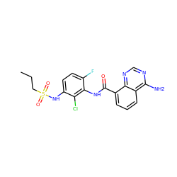 CCCS(=O)(=O)Nc1ccc(F)c(NC(=O)c2cccc3c(N)ncnc23)c1Cl ZINC000068248395