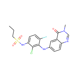 CCCS(=O)(=O)Nc1ccc(F)c(Nc2ccc3ncn(C)c(=O)c3c2)c1Cl ZINC000143507883