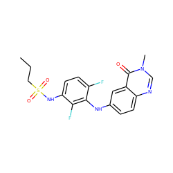 CCCS(=O)(=O)Nc1ccc(F)c(Nc2ccc3ncn(C)c(=O)c3c2)c1F ZINC000169308828