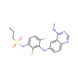 CCCS(=O)(=O)Nc1ccc(F)c(Nc2ccc3ncnc(NC)c3c2)c1Cl ZINC000169312826