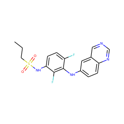 CCCS(=O)(=O)Nc1ccc(F)c(Nc2ccc3ncncc3c2)c1F ZINC000143514644