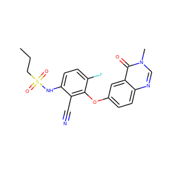 CCCS(=O)(=O)Nc1ccc(F)c(Oc2ccc3ncn(C)c(=O)c3c2)c1C#N ZINC000169308837