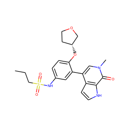 CCCS(=O)(=O)Nc1ccc(O[C@@H]2CCOC2)c(-c2cn(C)c(=O)c3[nH]ccc23)c1 ZINC000146731694