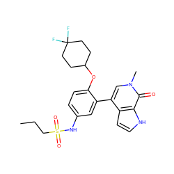 CCCS(=O)(=O)Nc1ccc(OC2CCC(F)(F)CC2)c(-c2cn(C)c(=O)c3[nH]ccc23)c1 ZINC000146756722