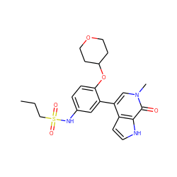 CCCS(=O)(=O)Nc1ccc(OC2CCOCC2)c(-c2cn(C)c(=O)c3[nH]ccc23)c1 ZINC000146788390