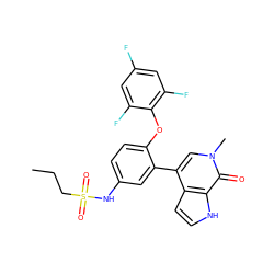 CCCS(=O)(=O)Nc1ccc(Oc2c(F)cc(F)cc2F)c(-c2cn(C)c(=O)c3[nH]ccc23)c1 ZINC000146744164