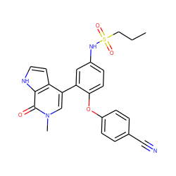 CCCS(=O)(=O)Nc1ccc(Oc2ccc(C#N)cc2)c(-c2cn(C)c(=O)c3[nH]ccc23)c1 ZINC000146770247