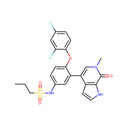 CCCS(=O)(=O)Nc1ccc(Oc2ccc(F)cc2F)c(-c2cn(C)c(=O)c3[nH]ccc23)c1 ZINC000146761632