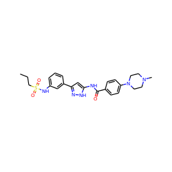 CCCS(=O)(=O)Nc1cccc(-c2cc(NC(=O)c3ccc(N4CCN(C)CC4)cc3)[nH]n2)c1 ZINC000072176159