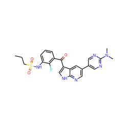 CCCS(=O)(=O)Nc1cccc(C(=O)c2c[nH]c3ncc(-c4cnc(N(C)C)nc4)cc23)c1F ZINC000113517167