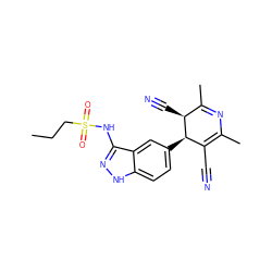 CCCS(=O)(=O)Nc1n[nH]c2ccc([C@@H]3C(C#N)=C(C)N=C(C)[C@@H]3C#N)cc12 ZINC000169694584