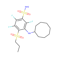 CCCS(=O)(=O)c1c(F)c(F)c(S(N)(=O)=O)c(F)c1NC1CCCCCCC1 ZINC000653854684