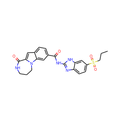 CCCS(=O)(=O)c1ccc2nc(NC(=O)c3ccc4cc5n(c4c3)CCCNC5=O)[nH]c2c1 ZINC000218255529