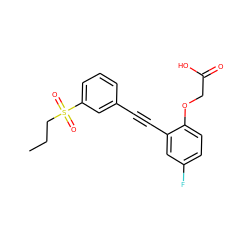 CCCS(=O)(=O)c1cccc(C#Cc2cc(F)ccc2OCC(=O)O)c1 ZINC000073165521