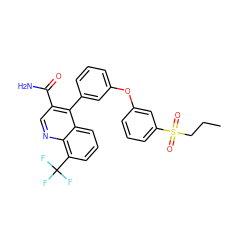 CCCS(=O)(=O)c1cccc(Oc2cccc(-c3c(C(N)=O)cnc4c(C(F)(F)F)cccc34)c2)c1 ZINC000045384821