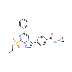 CCCS(=O)(=O)c1nc(-c2ccccc2)cn2c(-c3ccc(C(=O)NC4CC4)cc3)cnc12 ZINC000118744345