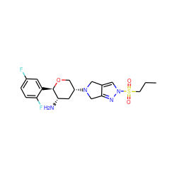 CCCS(=O)(=O)n1cc2c(n1)CN([C@H]1CO[C@H](c3cc(F)ccc3F)[C@@H](N)C1)C2 ZINC000653755639