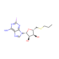 CCCSC[C@H]1O[C@@H](n2cnc3c(N)nc(I)nc32)[C@H](O)[C@@H]1O ZINC000013472022