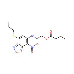 CCCSc1cc(NCCOC(=O)CCC)c([N+](=O)[O-])c2nonc12 ZINC000004677051