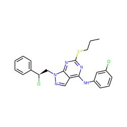 CCCSc1nc(Nc2cccc(Cl)c2)c2cnn(C[C@@H](Cl)c3ccccc3)c2n1 ZINC000028862126