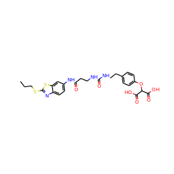 CCCSc1nc2ccc(NC(=O)CCNC(=O)NCCc3ccc(OC(C(=O)O)C(=O)O)cc3)cc2s1 ZINC000084672209