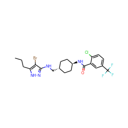 CCCc1[nH]nc(NC[C@H]2CC[C@H](NC(=O)c3cc(C(F)(F)F)ccc3Cl)CC2)c1Br ZINC000261169347