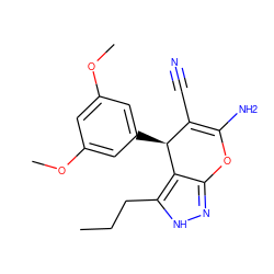 CCCc1[nH]nc2c1[C@@H](c1cc(OC)cc(OC)c1)C(C#N)=C(N)O2 ZINC000005075343