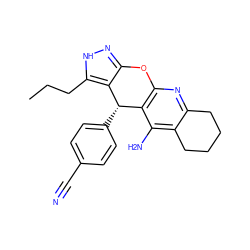 CCCc1[nH]nc2c1[C@@H](c1ccc(C#N)cc1)c1c(nc3c(c1N)CCCC3)O2 ZINC001772642528