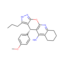 CCCc1[nH]nc2c1[C@@H](c1ccc(OC)cc1)c1c(nc3c(c1N)CCCC3)O2 ZINC001772576159