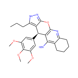 CCCc1[nH]nc2c1[C@H](c1cc(OC)c(OC)c(OC)c1)c1c(nc3c(c1N)CCCC3)O2 ZINC001772621764