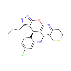 CCCc1[nH]nc2c1[C@H](c1ccc(Cl)cc1)c1c(nc3c(c1N)CSCC3)O2 ZINC001772571474