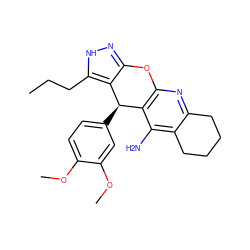 CCCc1[nH]nc2c1[C@H](c1ccc(OC)c(OC)c1)c1c(nc3c(c1N)CCCC3)O2 ZINC001772622039