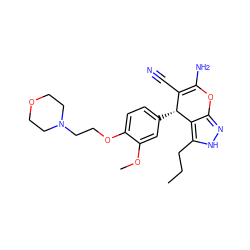 CCCc1[nH]nc2c1[C@H](c1ccc(OCCN3CCOCC3)c(OC)c1)C(C#N)=C(N)O2 ZINC000020000276