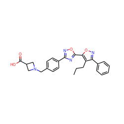 CCCc1c(-c2ccccc2)noc1-c1nc(-c2ccc(CN3CC(C(=O)O)C3)cc2)no1 ZINC000140603676