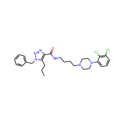 CCCc1c(C(=O)NCCCCN2CCN(c3cccc(Cl)c3Cl)CC2)nnn1Cc1ccccc1 ZINC000040810649