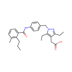 CCCc1c(C)cccc1C(=O)Nc1ccc(Cn2nc(CC)c(CC(=O)O)c2CC)cc1 ZINC000168887901