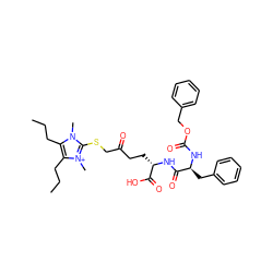 CCCc1c(CCC)[n+](C)c(SCC(=O)CC[C@H](NC(=O)[C@H](Cc2ccccc2)NC(=O)OCc2ccccc2)C(=O)O)n1C ZINC000096282460