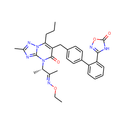 CCCc1c(Cc2ccc(-c3ccccc3-c3noc(=O)[nH]3)cc2)c(=O)n([C@@H](C)/C(C)=N/OCC)c2nc(C)nn12 ZINC000096178240