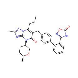 CCCc1c(Cc2ccc(-c3ccccc3-c3noc(=O)[nH]3)cc2)c(=O)n([C@@H]2CC[C@H](C)OC2)c2nc(C)nn12 ZINC000096178261