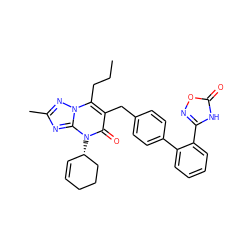 CCCc1c(Cc2ccc(-c3ccccc3-c3noc(=O)[nH]3)cc2)c(=O)n([C@H]2C=CCCC2)c2nc(C)nn12 ZINC000096178232