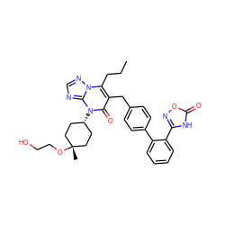 CCCc1c(Cc2ccc(-c3ccccc3-c3noc(=O)[nH]3)cc2)c(=O)n([C@H]2CC[C@@](C)(OCCO)CC2)c2ncnn12 ZINC000115999908