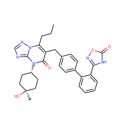 CCCc1c(Cc2ccc(-c3ccccc3-c3noc(=O)[nH]3)cc2)c(=O)n([C@H]2CC[C@](C)(O)CC2)c2ncnn12 ZINC000115993752