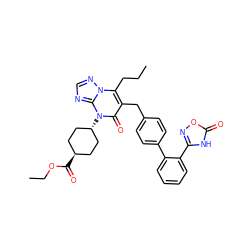 CCCc1c(Cc2ccc(-c3ccccc3-c3noc(=O)[nH]3)cc2)c(=O)n([C@H]2CC[C@H](C(=O)OCC)CC2)c2ncnn12 ZINC000261178909