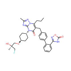 CCCc1c(Cc2ccc(-c3ccccc3-c3noc(=O)[nH]3)cc2)c(=O)n([C@H]2CC[C@H](OC[C@](C)(O)CF)CC2)c2nc(C)nn12 ZINC000261142103